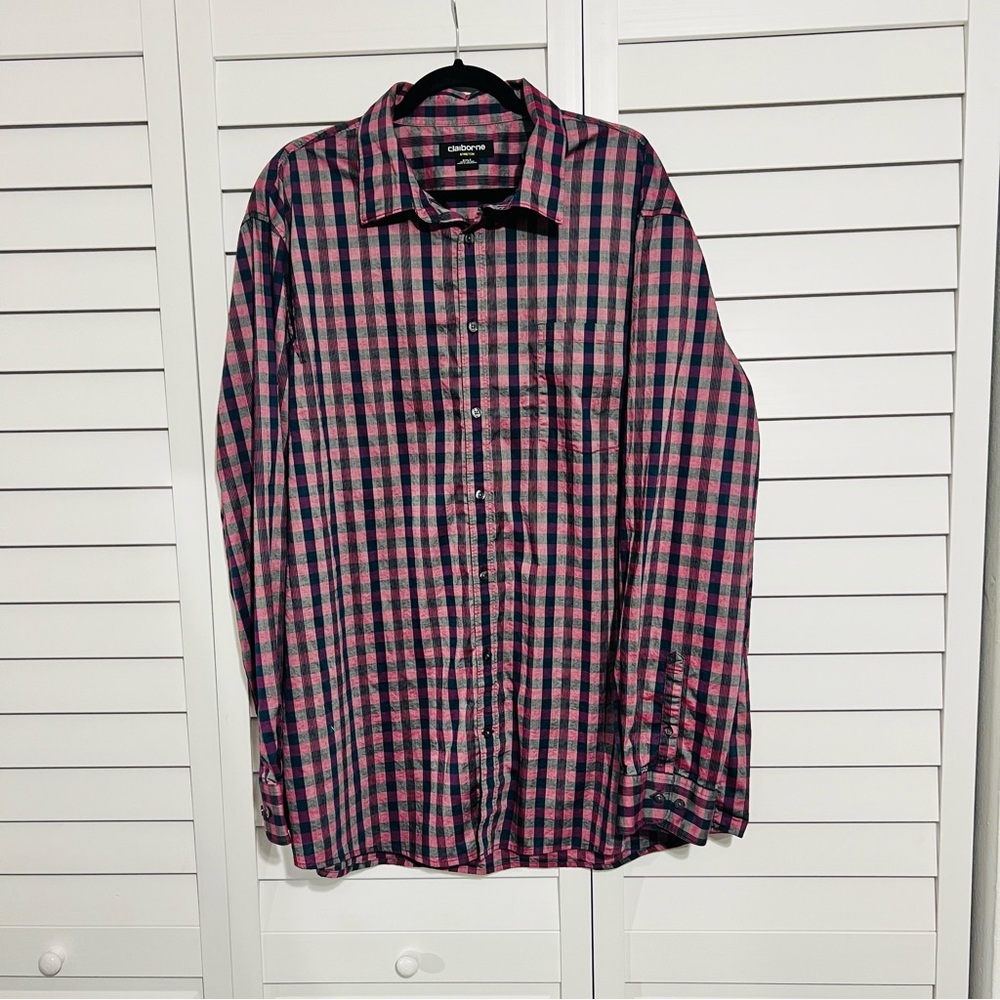 Claiborne 2X T 100% cotton pink long sleeve button up shirt rustic fall business